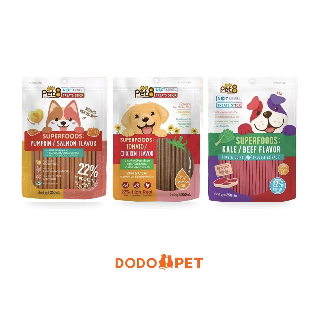 Pet8 Next Level Superfoods Dog Treats Stick 250g – 22% Protein (3 Flavours)
