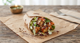 Tofu wrap with fresh veggies and bbq sauce