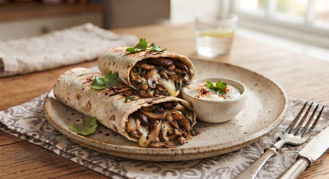 Gourment mushroom and melted cheese wrap