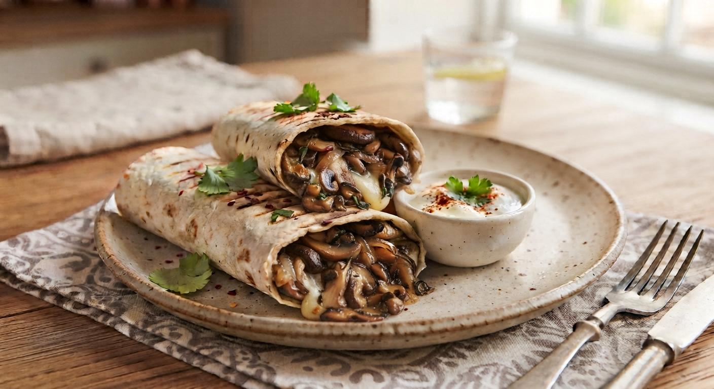 Gourment mushroom and melted cheese wrap