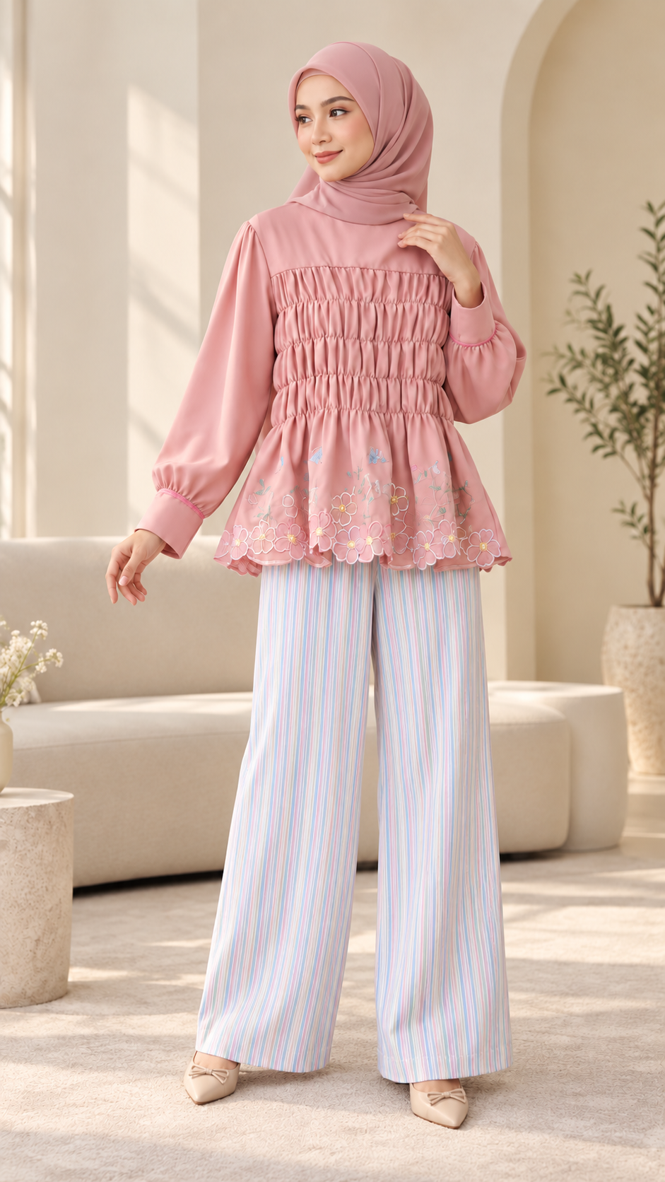 Smocked Floral Pants Set