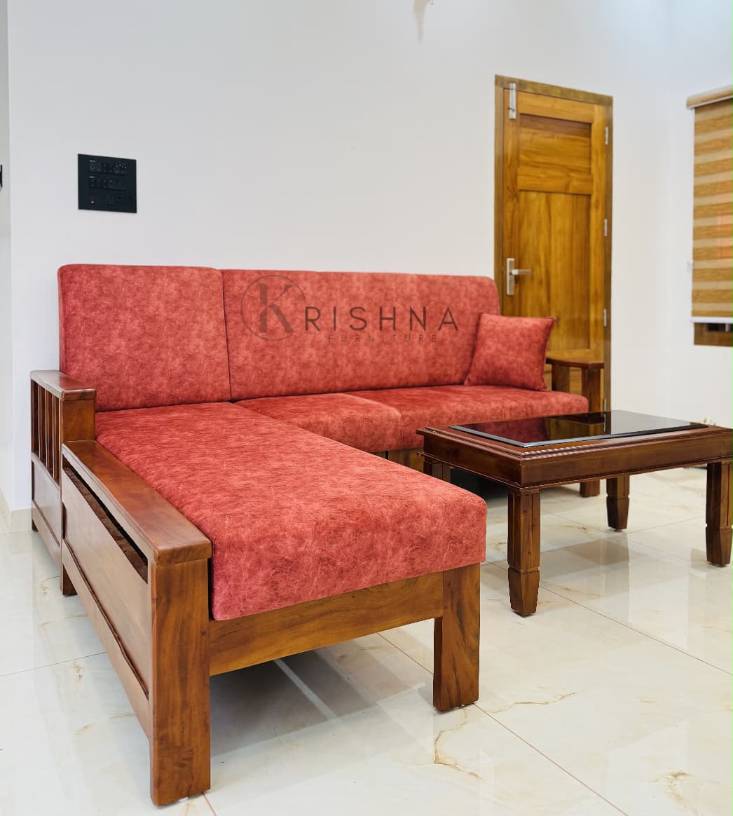 WOOD L-SHAPED DIWAN SOFA