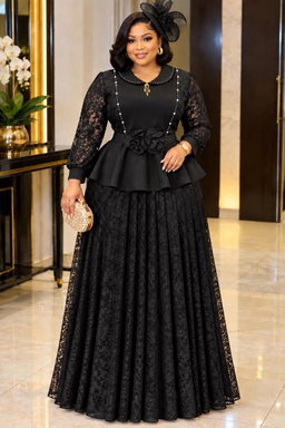 👗 Lace Peplum Maxi Dress