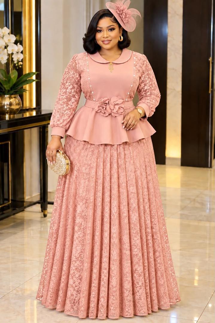 👗 Lace Peplum Maxi Dress