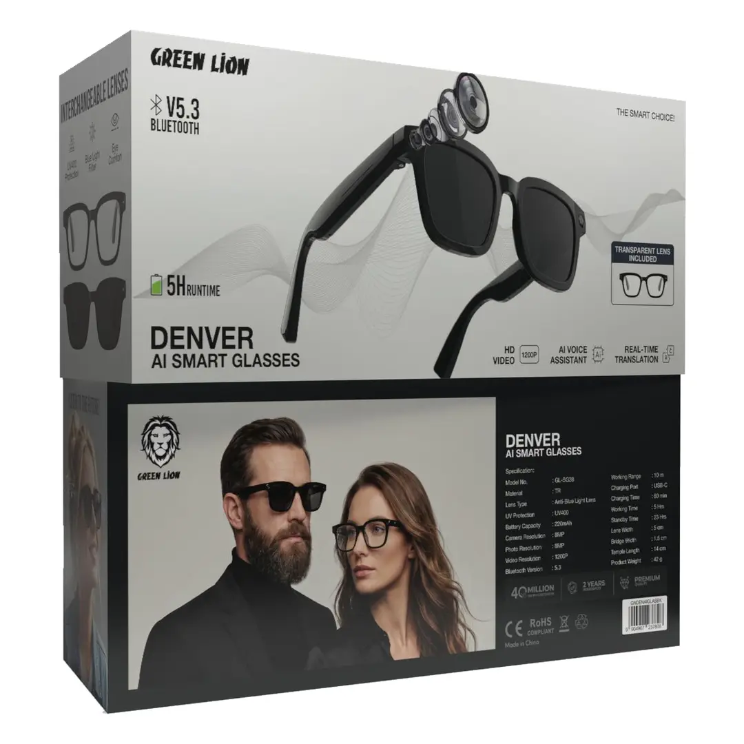 Green Lion DENVER AI Smart Camera Glasses - Black_3
