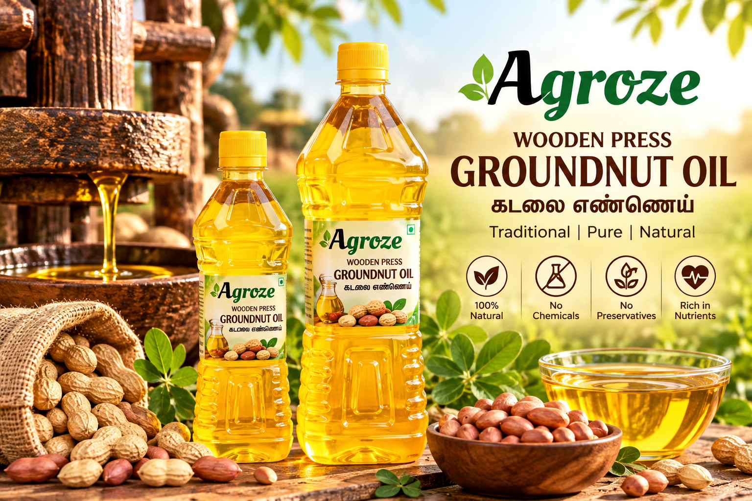 WOODEN PRESS GROUNDNUT OIL 1000ML