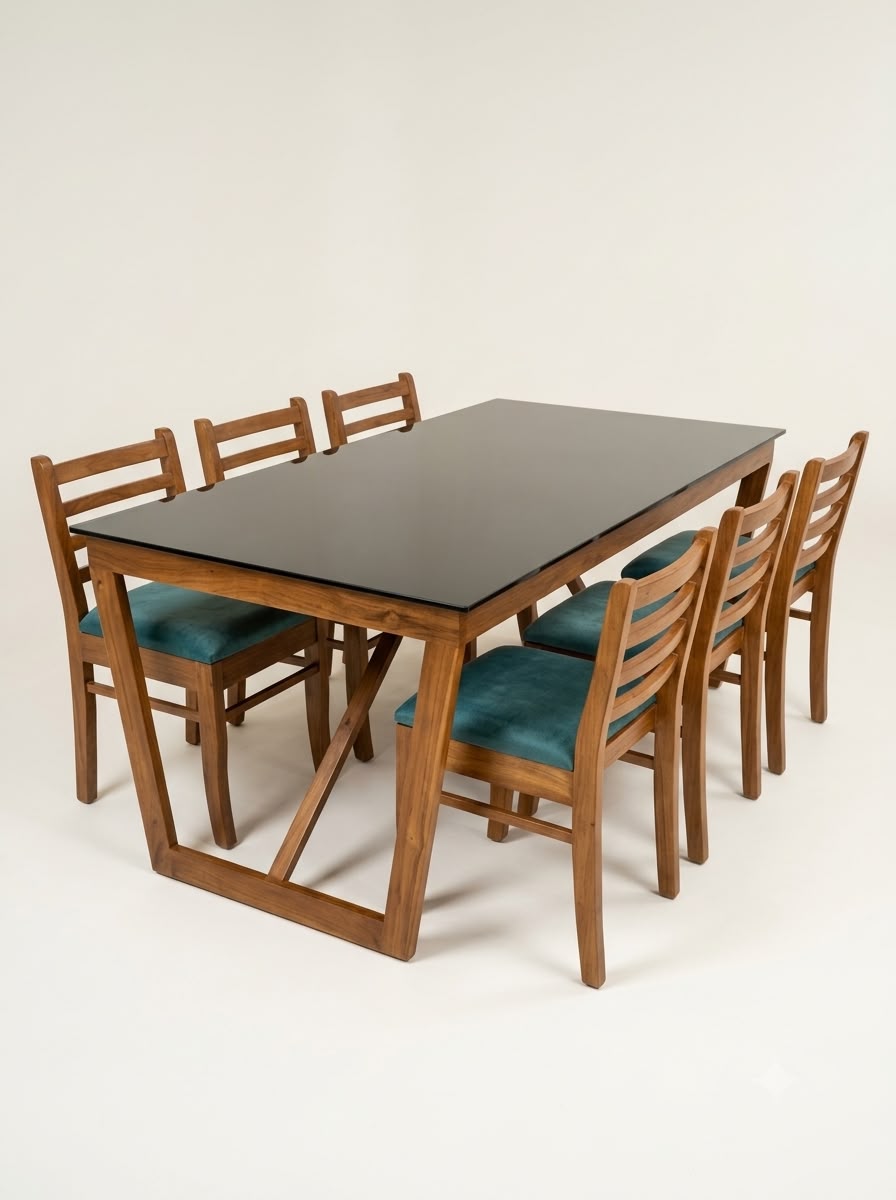 MODERN 6-SEATER GLASS-TOP DINING SET