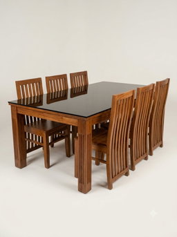 ELEGANT 6-SEATER GLASS-TOP WOODEN DINING SET