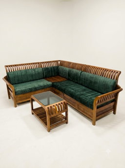 L-SHAPED WOODEN CORNER SOFA SET