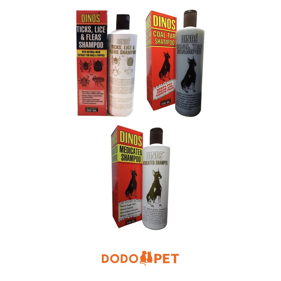 Dinos Dog Shampoo 500ml – Ticks Lice & Fleas, Coal Tar, Medicated