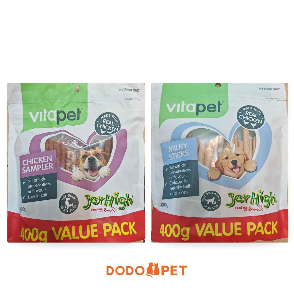 Vitapet JerHigh Dog Treats 400g Value Pack – Chicken Sampler, Milky Sticks_0