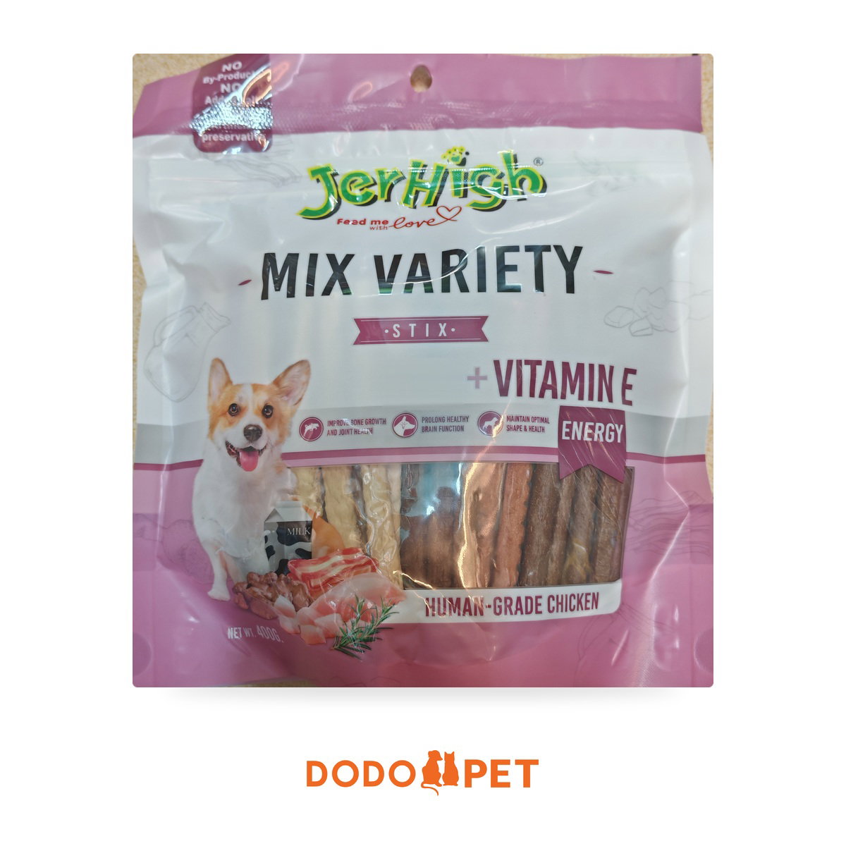 JerHigh Stix + Vitamin E Dog Treats 400g – Chicken, Milky, Bacon, Mix Variety_4