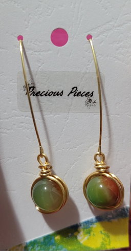 Wire wrapped peacock agate stone earrings