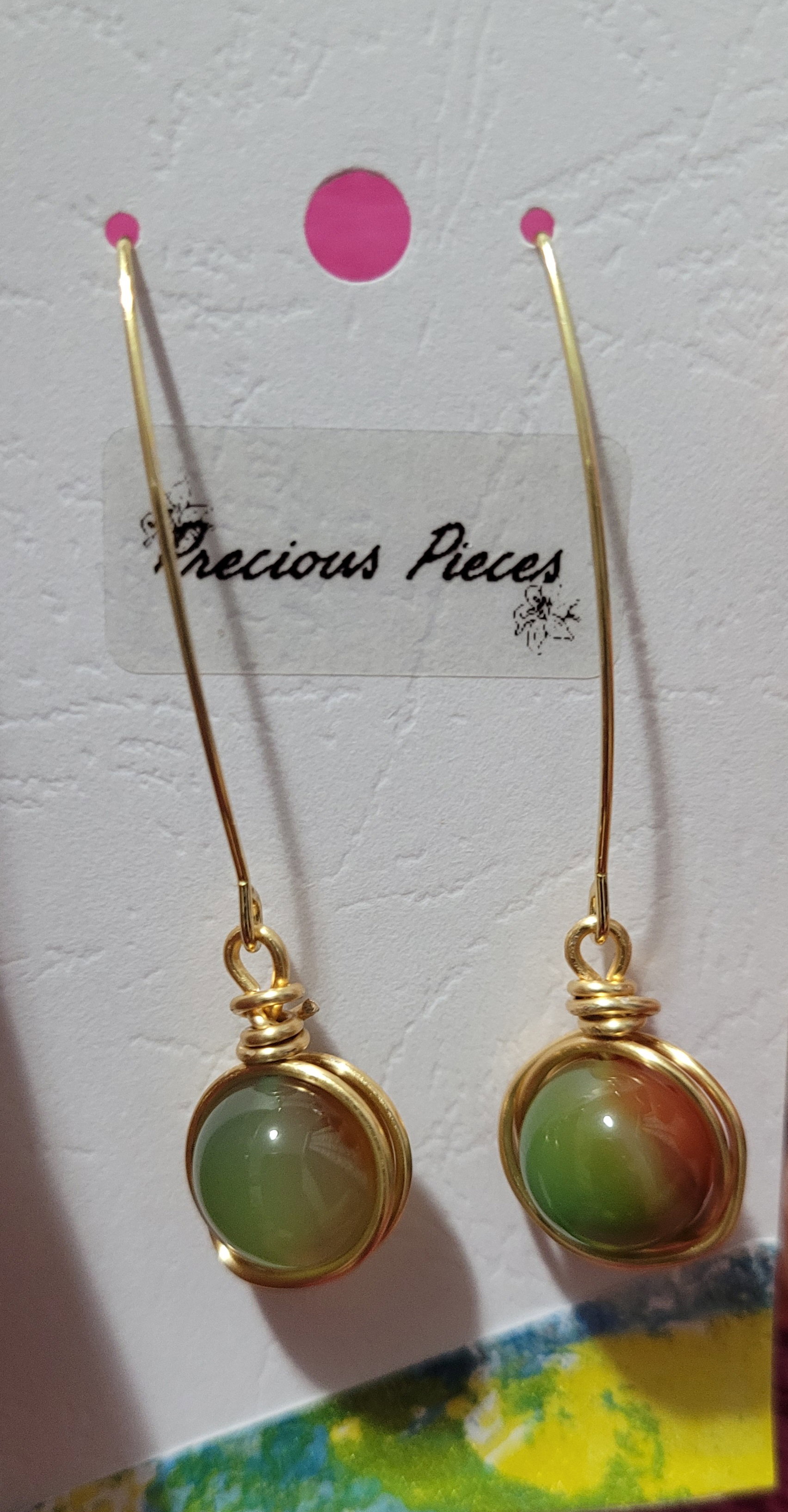 Wire wrapped peacock agate stone earrings
