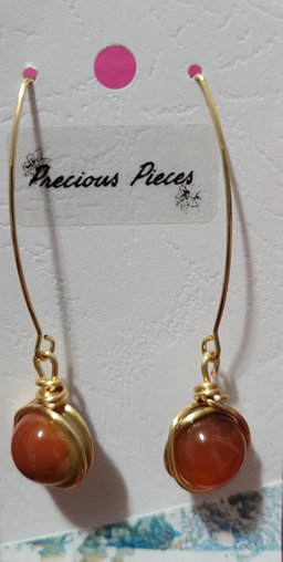 Wire wrapped peacock agate stone earrings 