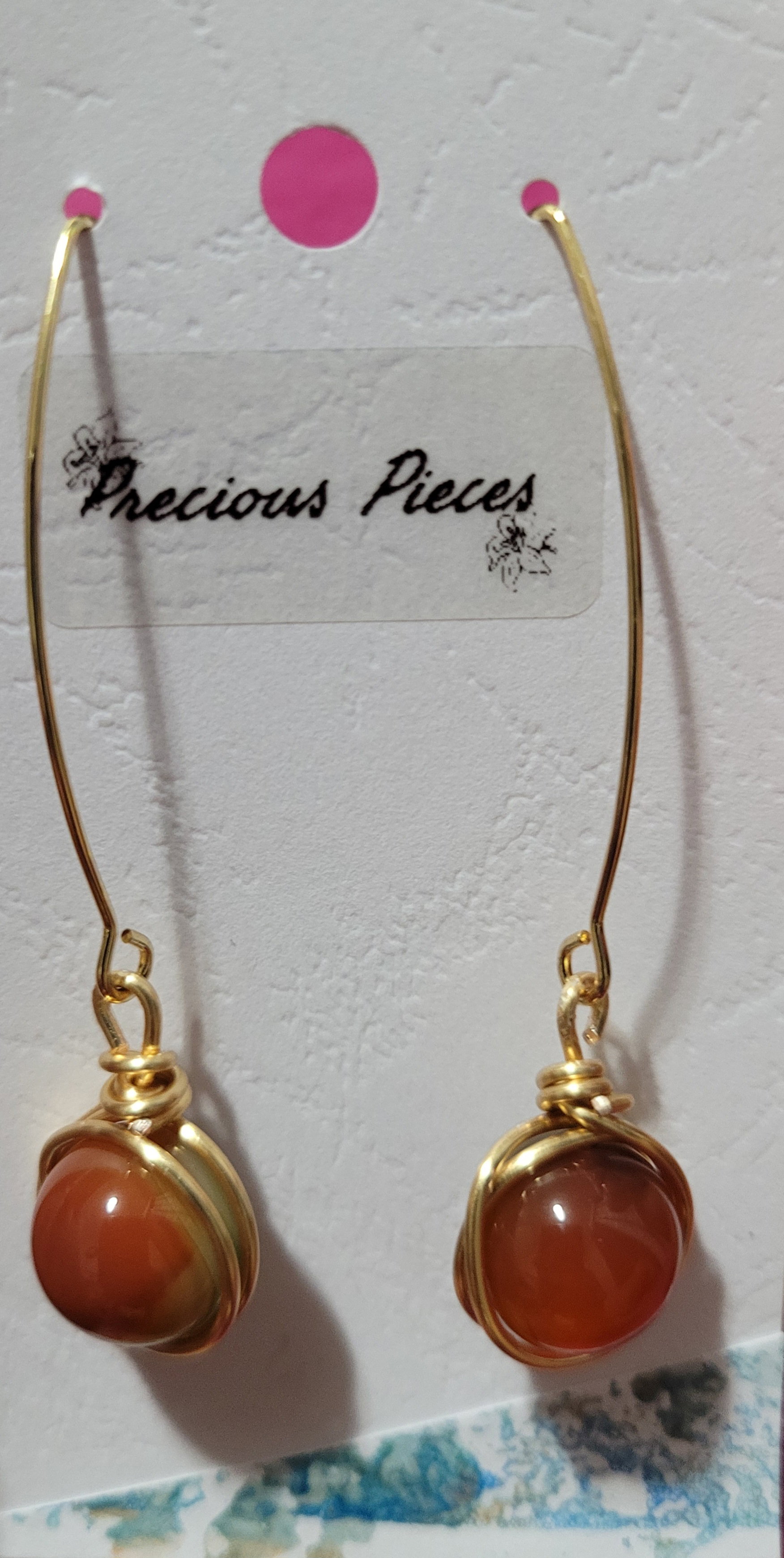 Wire wrapped peacock agate stone earrings