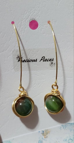 Wire wrapped peacock agate stone earrings