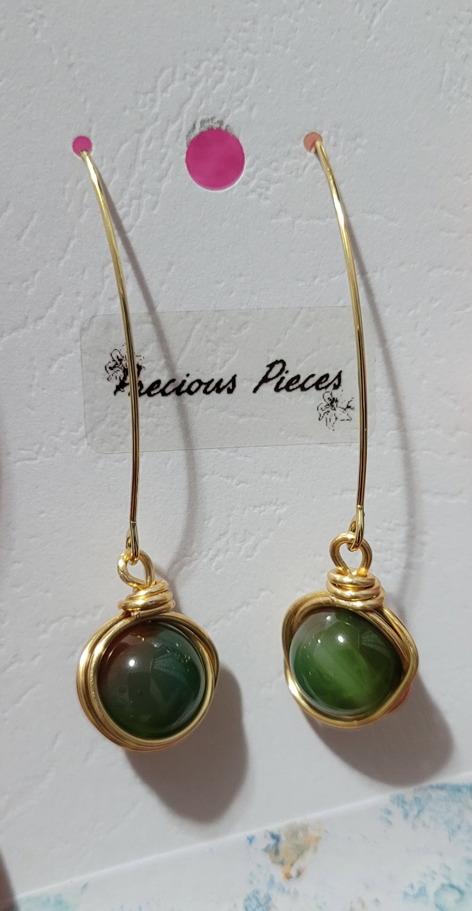 Wire wrapped peacock agate stone earrings