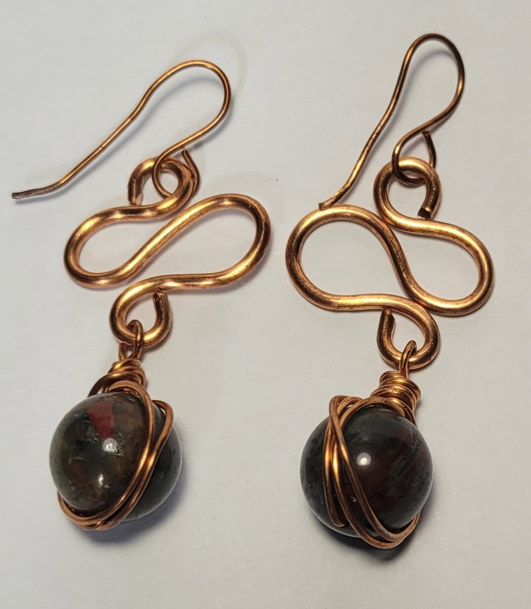 Copper and bloodstone earrings 