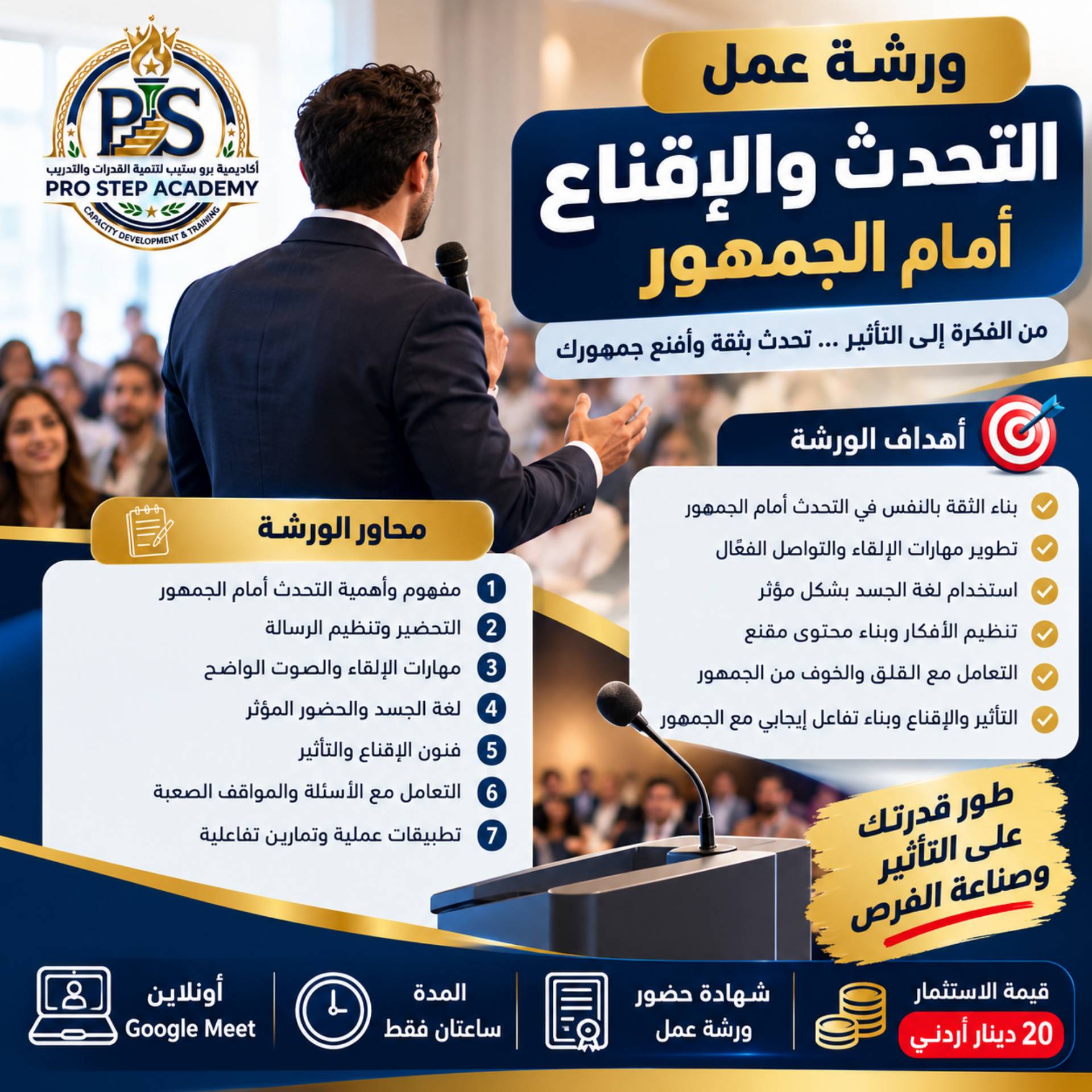 ورشة عمل التحدث والإقناع أمام الجمهور