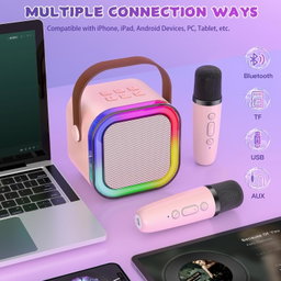 Portable K12 Karaoke Sound System with 2 Wireless Microphones