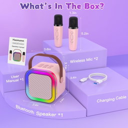 Portable K12 Karaoke Sound System with 2 Wireless Microphones