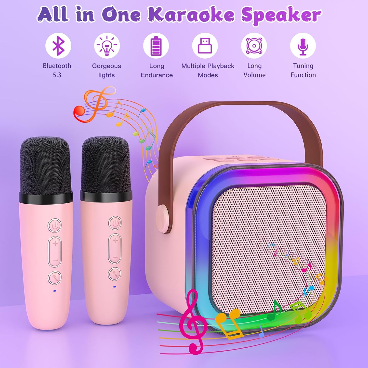 Portable K12 Karaoke Sound System with 2 Wireless Microphones_4