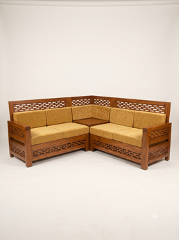 HERITAGE WOODEN L-SHAPED CORNER SOFA