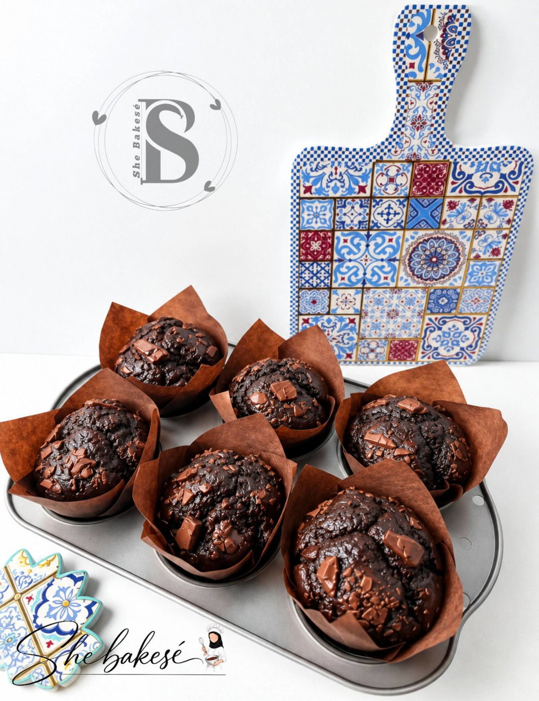 Box of six double Nutella and chunky chocolate muffins