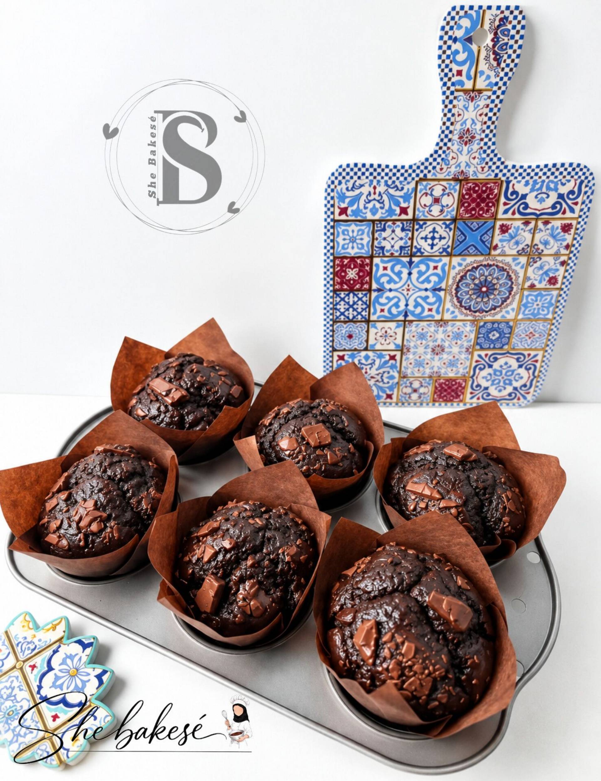 Box of six double Nutella and chunky chocolate muffins_0
