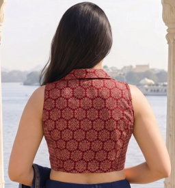 AJRAKH COLLAR ELASTIC BLOUSE 
