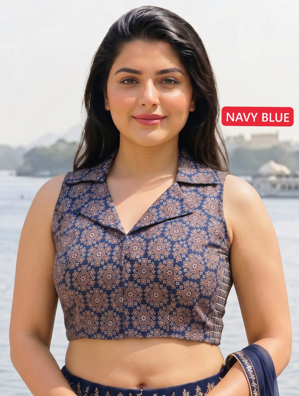 AJRAKH COLLAR ELASTIC BLOUSE _3