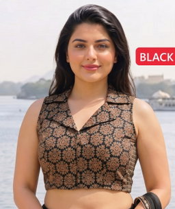 AJRAKH COLLAR ELASTIC BLOUSE 