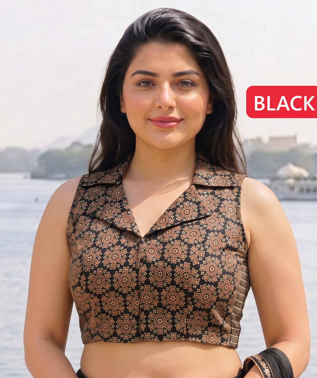 AJRAKH COLLAR ELASTIC BLOUSE _4