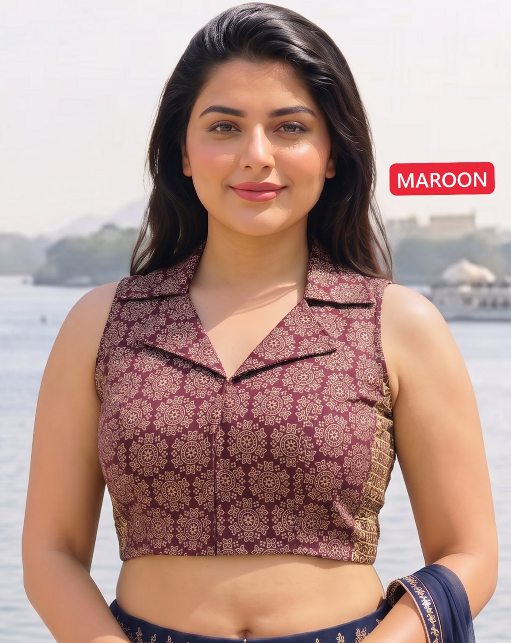 AJRAKH COLLAR ELASTIC BLOUSE _6