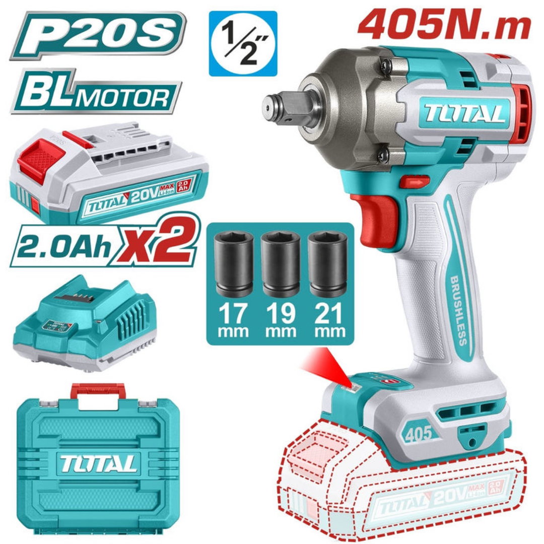 Llave. De Impacto Dado Cuadrado 1/2" 20V 405Nm. Incluye 2 Baterías Y 1 Cargador.
