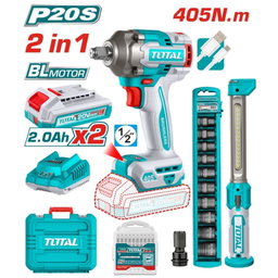 Combo Total Llave De Impacto Inalámbrica 20V 1/2" 405Nm 2400Rpm Motor Sin Escobillas Con Lámpara De Trabajo 3.5W Y Accesorios. POCAS UNIDADES