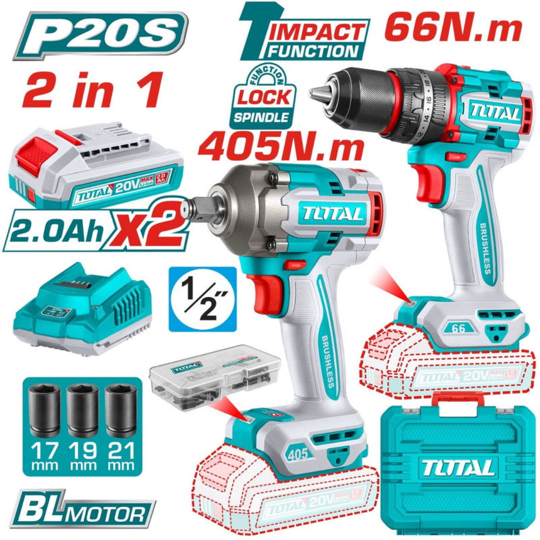 Combo Total 20V Taladro Impacto Y Llave De Impacto 20V Inalámbricas Poderosas Y Potentes Con Batería Y Cargador. COMBOS POCAS UNIDADES