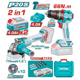 Combo Del Mes Total Esmeril Angular 20V Motor Sin Escobillas 4-1/2". Taladro Compacto Motor Sin Escobillas 20V 66Nm. Batería Y Cargador. POCAS UNIDADES