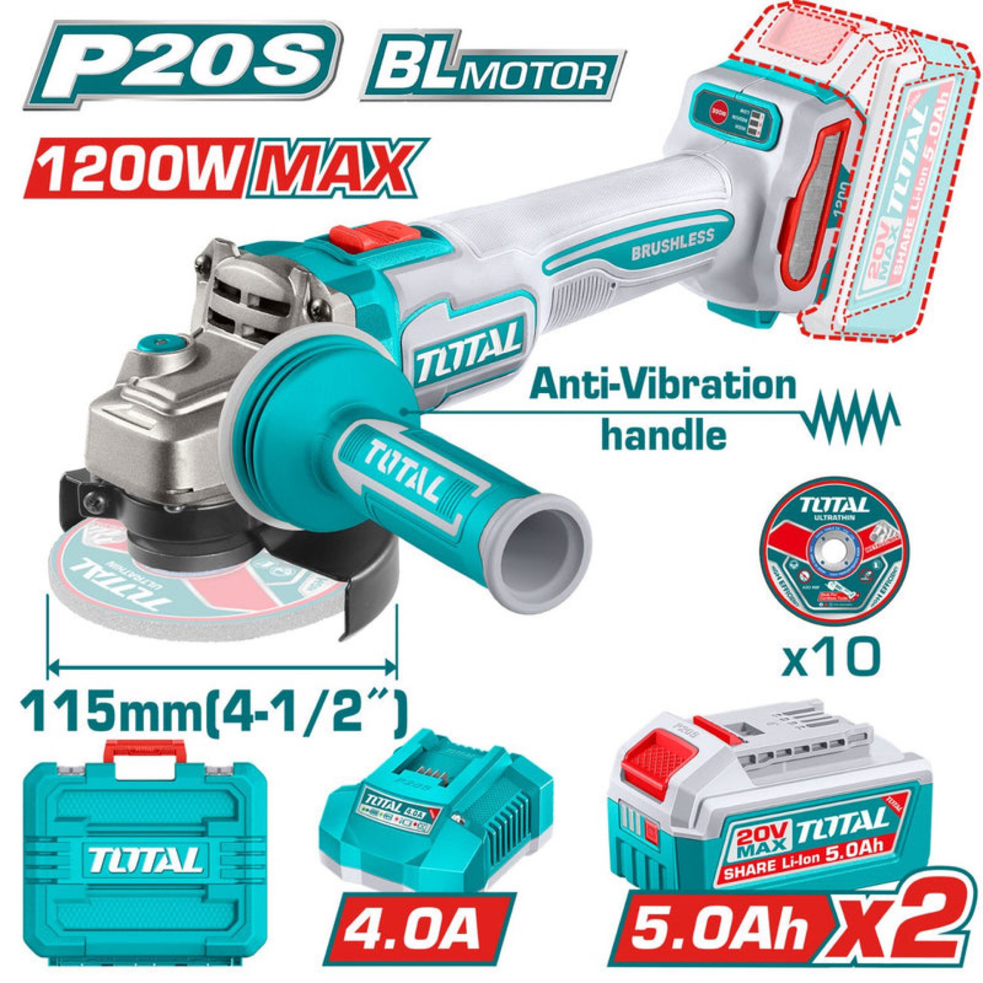 Flexible Esmeriladora Inalámbrica 4 1/2" 20V Potencia De Entrada: 1200W Incluye Discos, Batería, Cargador Y Estuche. Esmeril Angular_0