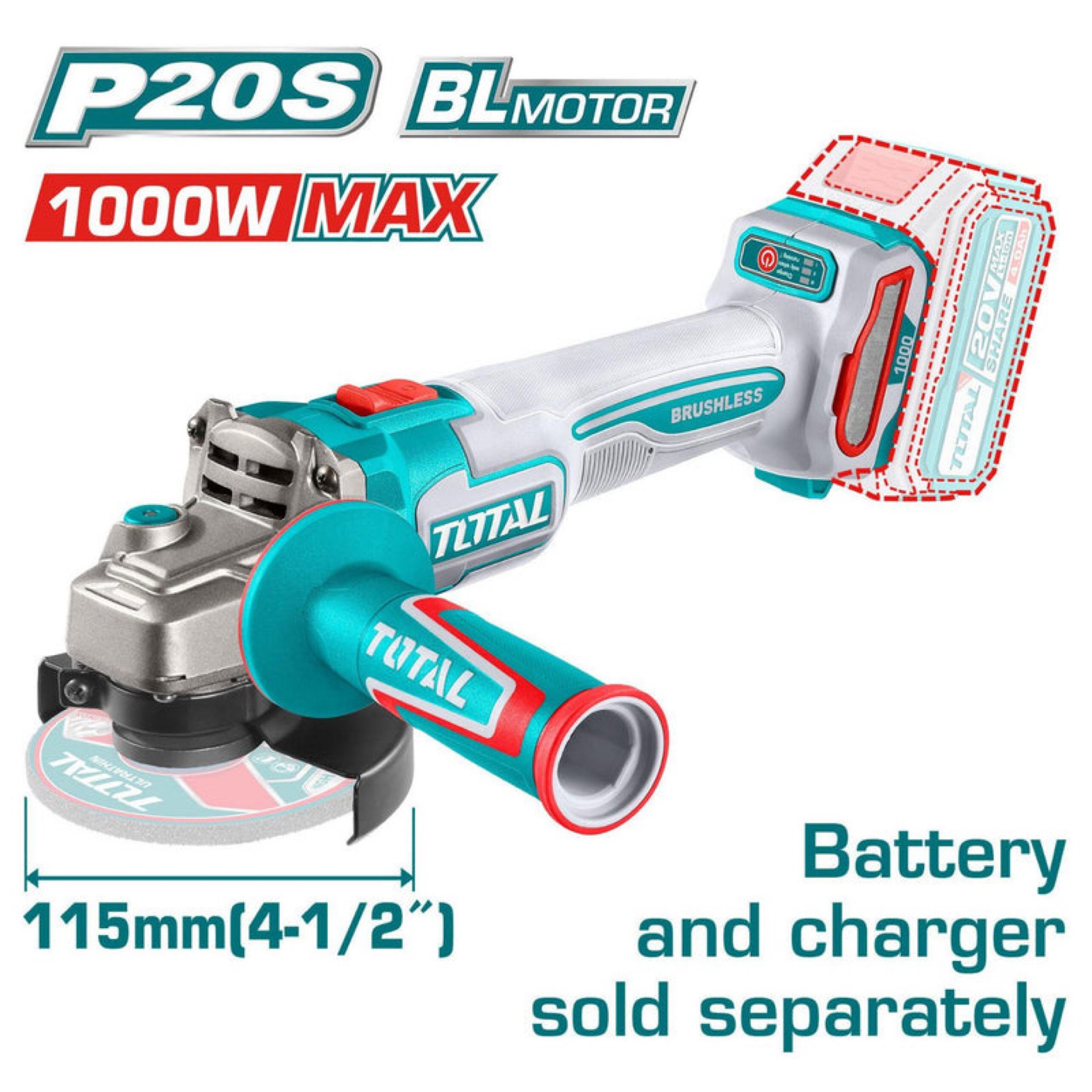 Flexible Inalámbrica 4-1/2" 20V 1000W Lijadora Esmeriladora Angular No Incluye Batería Ni Cargador._0