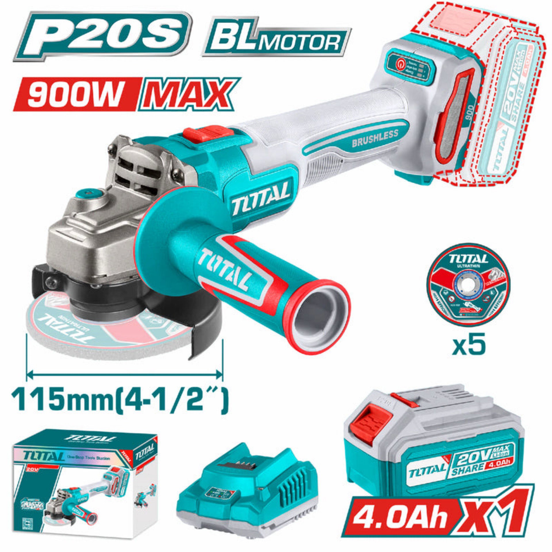Flexible Esmeriladora Inalámbrica 4-1/2" 20V Incluye Discos Abrasivos, Batería Y Cargador._0
