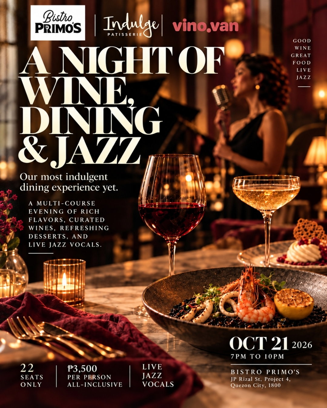 A Night of Wine, Dining & Jazz Event - October 21, 2026
