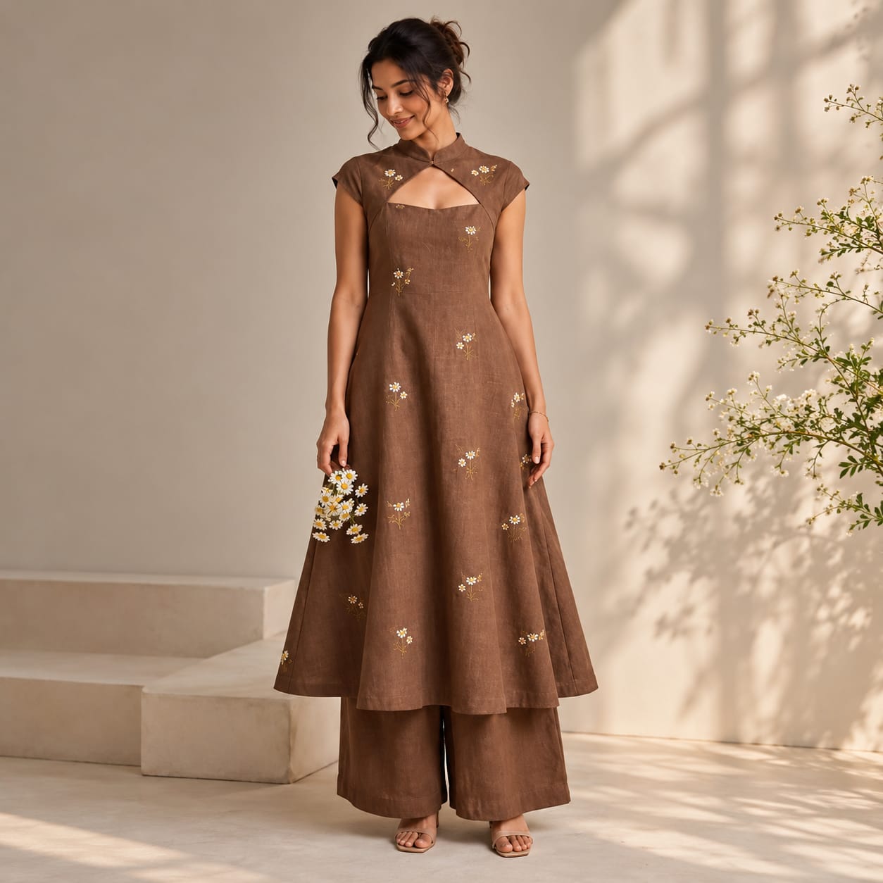 Dress with a high collar