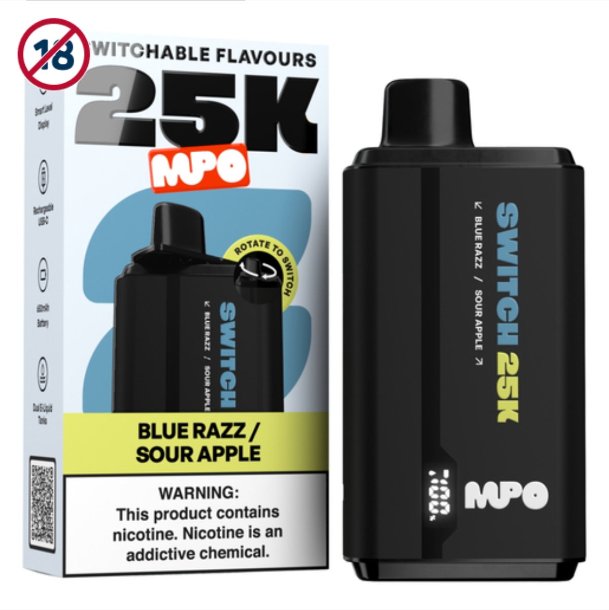 MPO Switch Blue Razz Sour Apple 25000 Puffs 35mg Disposable Vape