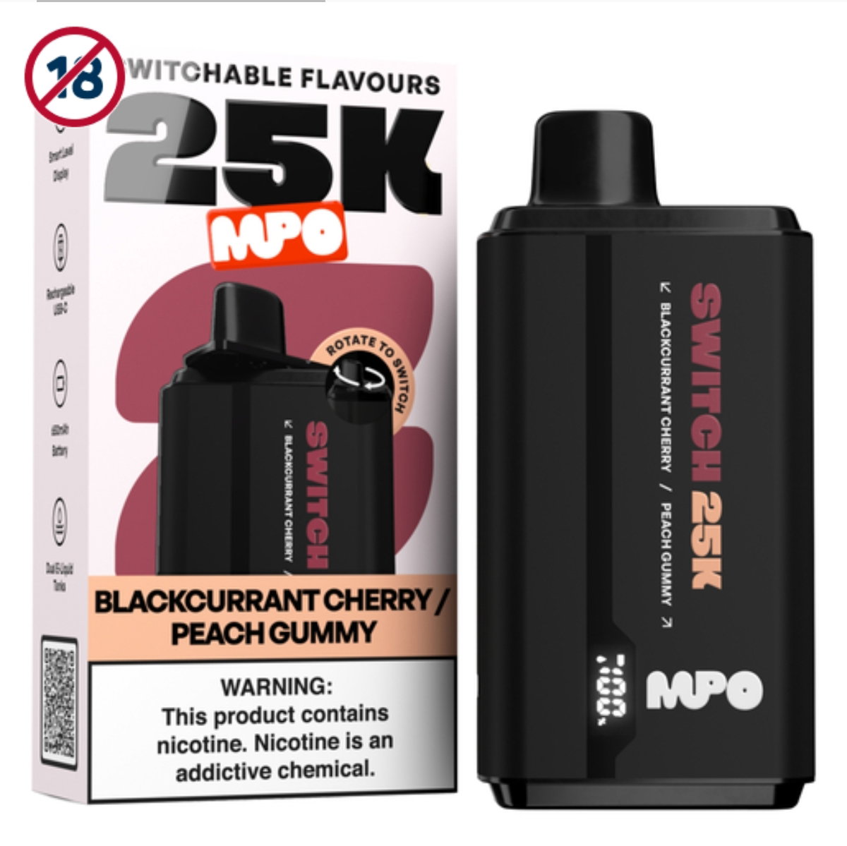 MPO Switch Blackcurrant Cherry Peach Gummy 25000 Puffs 35mg Disposable Vape