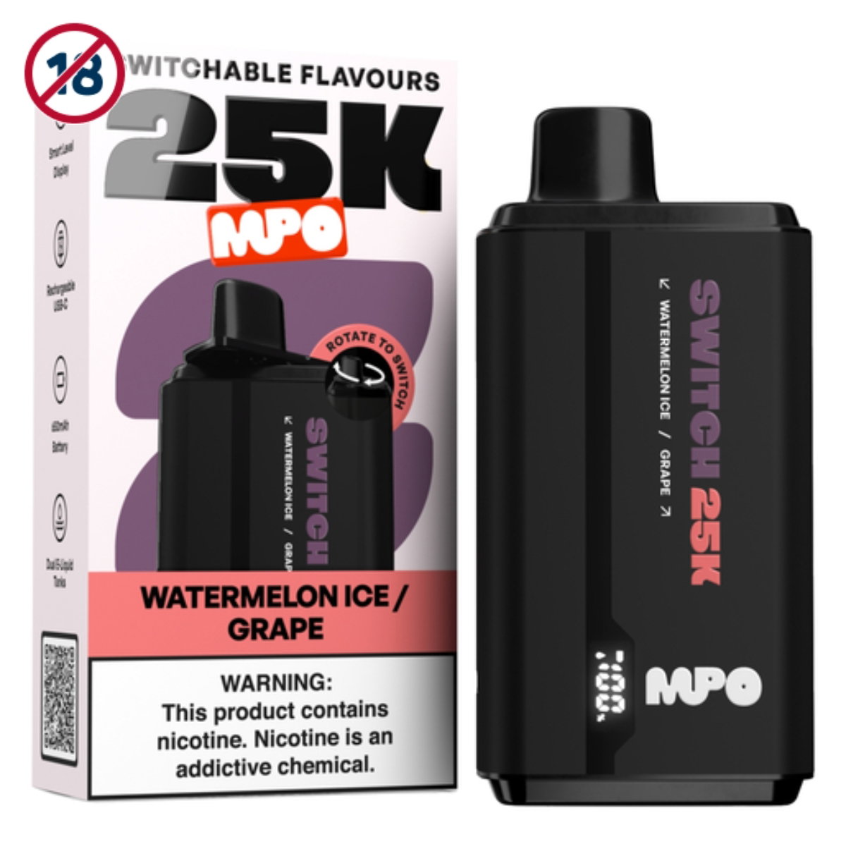 MPO Switch Watermelon Ice Grape 25000 Puffs 35mg Disposable Vape