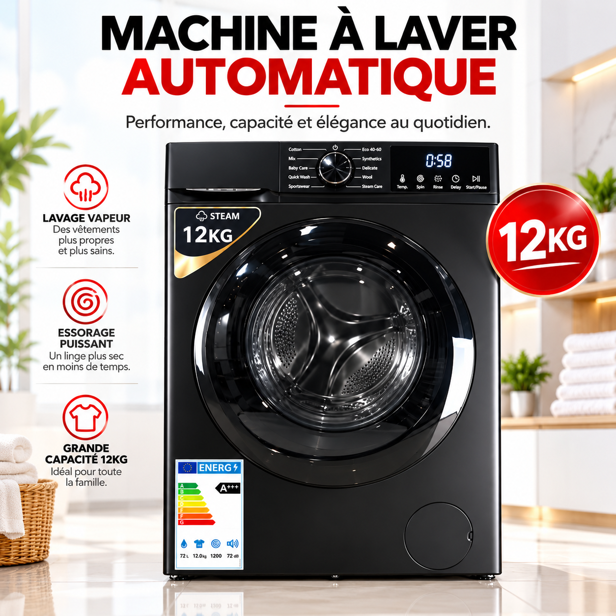 MACHINE À LAVER AUTOMATIQUE 12KG