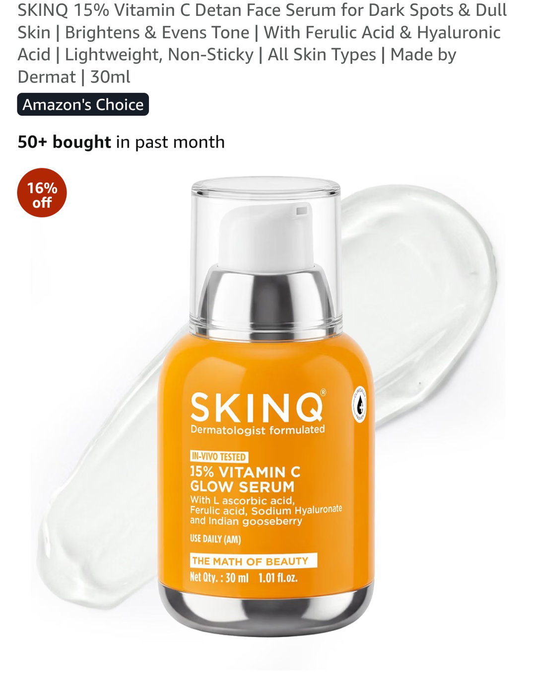SKINQ 15% Vitamin C Detan Face Serum | 30ml