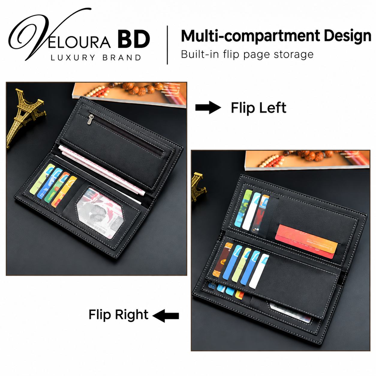 Men's long PU leather vertical wallet (available in colors like black and dark brown) featuring a multi-card slot design, metal corner accent, and a slim folding layout. _1